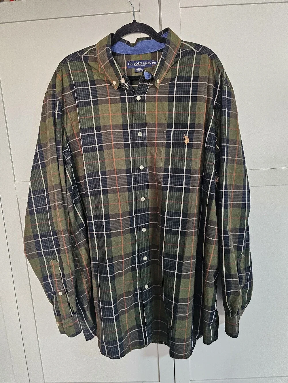 US Polo Assn Shirt Mens 2XLT Big & Tall Green Plaid Button Down Long Sle